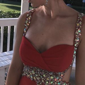 Red Rhinestone Hoco Dress